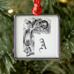 Vintage Alice im Wunderland, Grinsekatze Silbernes Ornament