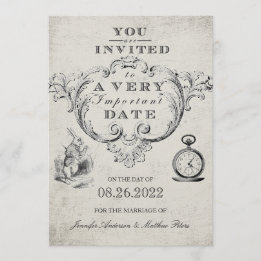 Vintage Alice im Wunderland Hochzeit Einladung