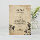 Vintage Alice im Wunderland Hochzeit Einladung (Stehend Vorderseite)