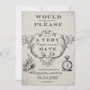 Vintage Alice im Wunderland Hochzeit Save The Date