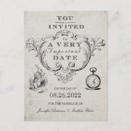 Vintage Alice im Wunderland Hochzeit speichern Sie Postkarte