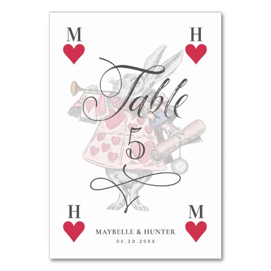Vintage Alice im Wunderland Kaninchenspielkarte Tischnummer (Rückseite)