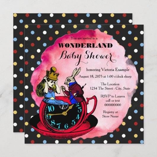 Vintage Alice im Wunderland Kinderdusche Einladung (Vorne/Hinten)