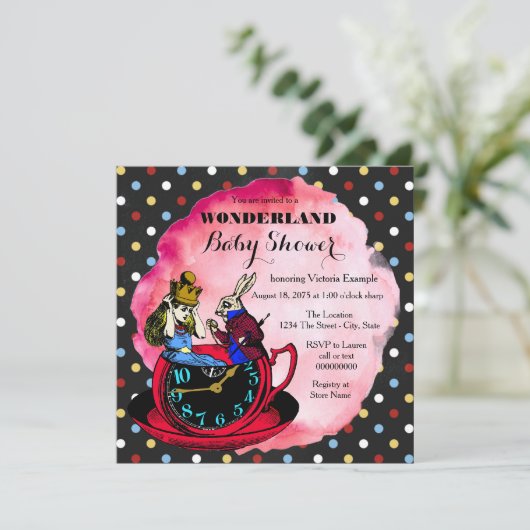 Vintage Alice im Wunderland Kinderdusche Einladung (Stehend Vorderseite)