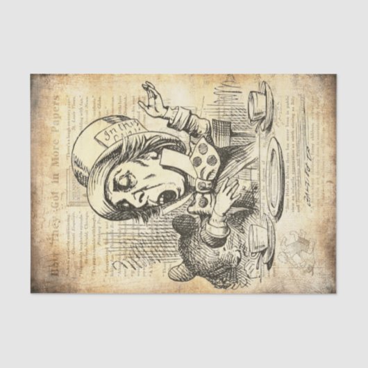 Vintage Alice im Wunderland Mad Hatter Decoupage Seidenpapier (Vorderseite)