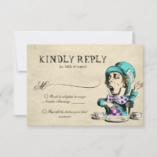 Vintage Alice im Wunderland Mad Hatter Wedding RSVP Karte