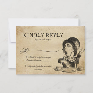 Vintage Alice im Wunderland Mad Hatter Wedding RSVP Karte