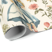 Vintage Alice im Wunderland Mushroom Blue Red Geschenkpapier (Rolleneckpunkt)