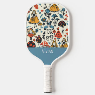 Vintage Alice im Wunderland Nahtloses Muster Pickleball Schläger