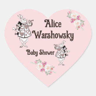 Vintage Alice im Wunderland Pink Girl Babydusche Herz-Aufkleber