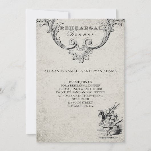 Vintage Alice im Wunderland Probe Abendessen Einladung (Vorderseite)