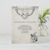 Vintage Alice im Wunderland Probe Abendessen Einladung (Stehend Vorderseite)