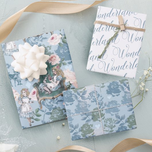 Vintage Alice im Wunderland Rosendekoupage Geschenkpapier Set