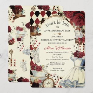 Vintage-Alice-im-Wunderland-Rote-Rosen-Brautjungfe Einladung