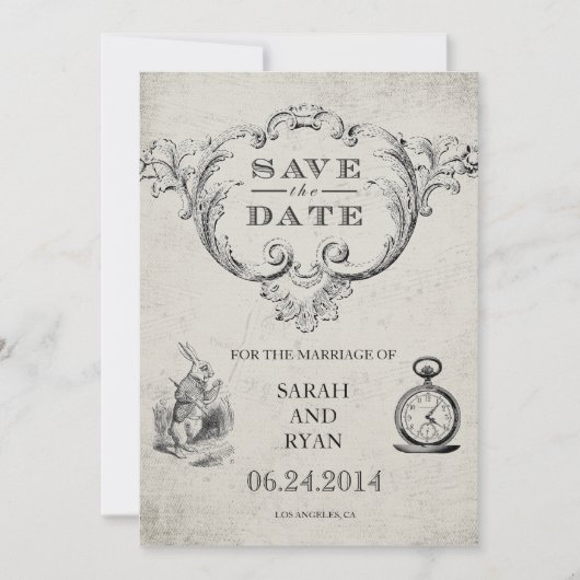 Vintage Alice im Wunderland Save the Date (Vorderseite)