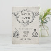 Vintage Alice im Wunderland Save the Date (Stehend Vorderseite)