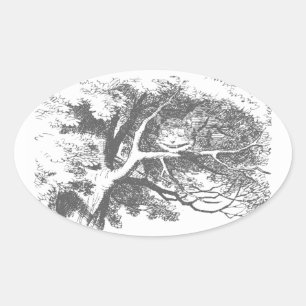 Vintage-Alice-im-Wunderland-Schrödinger-Katze-Aufk Ovaler Aufkleber