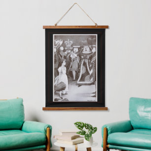 Vintage Alice im Wunderland Schwarz Weiß Fine Art Wandteppich Mit Holzrahmen