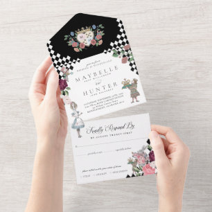 Vintage Alice im Wunderland, Schwarze Tafel All In One Einladung