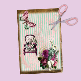 Vintage Alice im Wunderland Storybook Weißes Kanin Seidenpapier