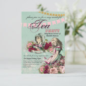 Vintage Alice im Wunderland Tee Party Benutzerdefi Einladung (Stehend Vorderseite)