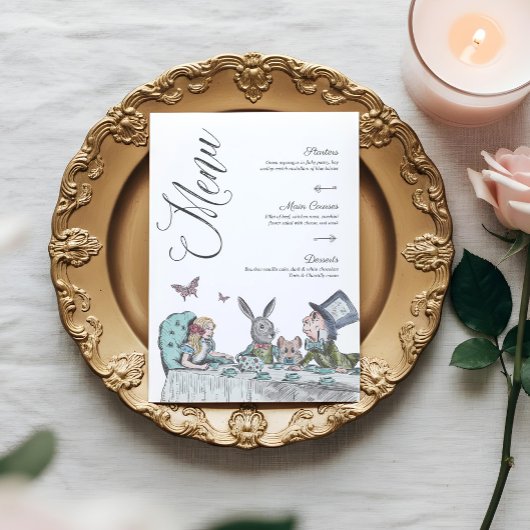 Vintage Alice im Wunderland Tee Party Menü Einladung