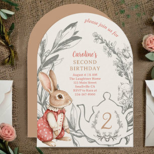 Vintage-Alice-im-Wunderland-Tee zum 2. Geburtstag  Einladung