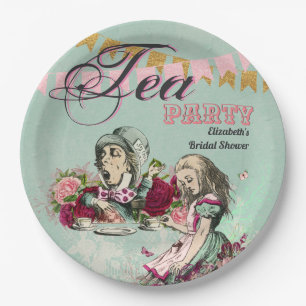 Vintage-Alice-im-Wunderland-Teeparty-individuelle- Pappteller