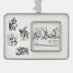 Vintage-Alice-im-Wunderland-Teeparty-Ornament Rahmen-Ornament Silber