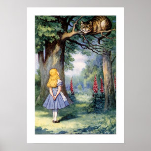 Vintage Alice im Wunderland und Katze über Baum Poster