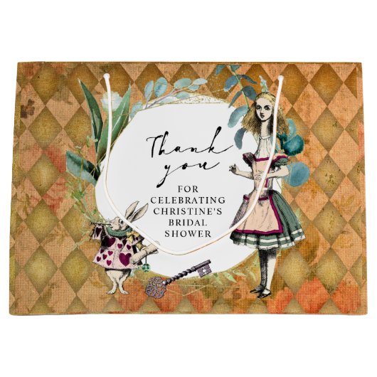 Vintage Alice im Wunderland Vielen Dank Große Geschenktüte (Vorderseite)