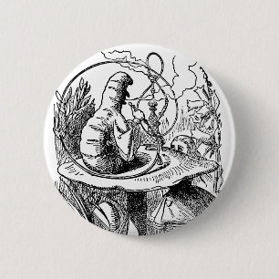 Vintage Alice im Wunderland Wasserpfeife Raupe Button
