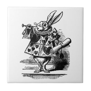 Vintage-Alice-im-Wunderland-Weißer-Hase-als-Herold Fliese