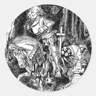 Vintage Alice im Wunderland Weißer Ritter auf Pfer Runder Aufkleber