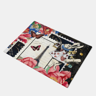 Vintage Alice im Wunderland Weißes Kaninchen Fußmatte