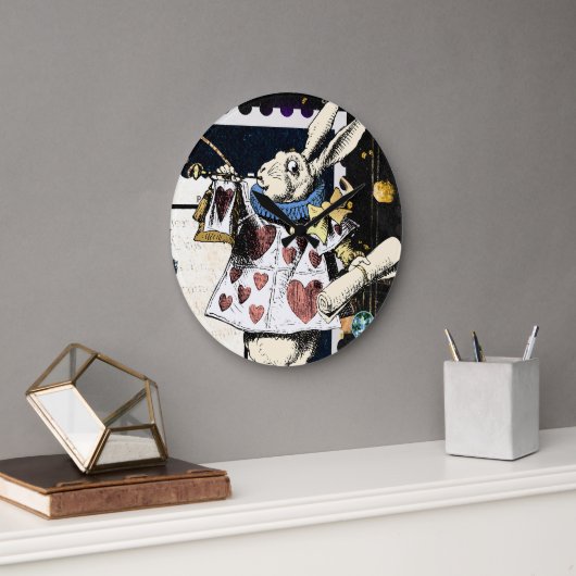 Vintage Alice im Wunderland Weißes Kaninchen Große Wanduhr (Büro)