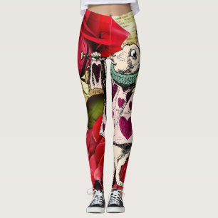 Vintage Alice im Wunderland Weißes Kaninchen Leggings