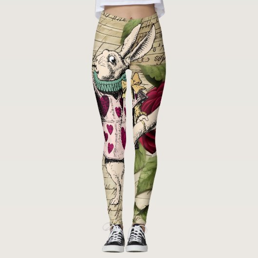 Vintage Alice im Wunderland Weißes Kaninchen Leggings (Vorderseite)