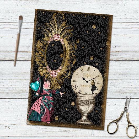 Vintage Alice im Wunderland Whimsisches Uhrwerk Seidenpapier