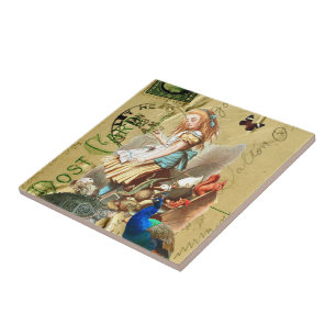 Vintage Alice im Wunderlandcollage Fliese