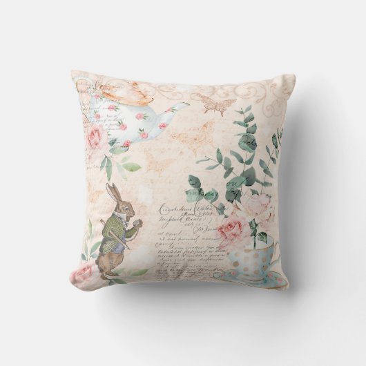 Vintage Alice in Wonderland Leimschnitt Kissen (Vorderseite)