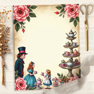 Vintage-Alice-Mad-Hatter-Tee-Party-Blumenpapier