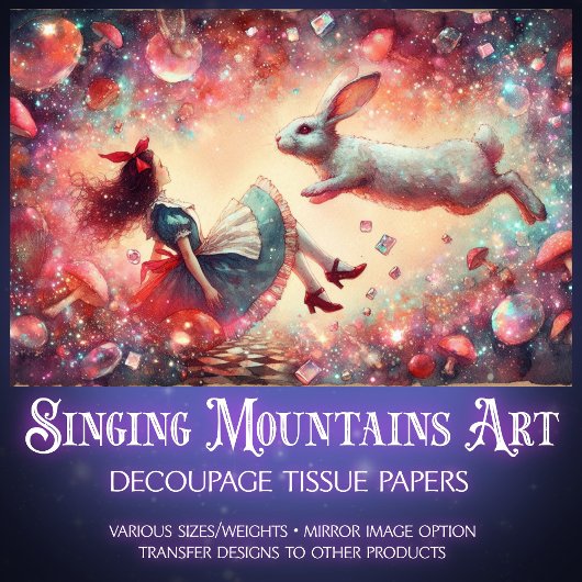 Vintage Alice Rabbit Hole Illustration Decoupage Seidenpapier