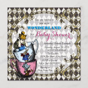 Vintage-Alice-Wunderland-Baby-Shower Einladung