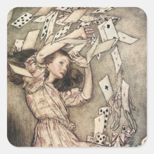 Vintage Alices Abenteuer in Wunderland von Rackham Quadratischer Aufkleber