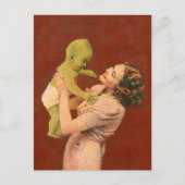 Vintage Alien Baby und Mutter Postkarte (Vorderseite)