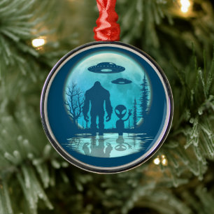 Vintage-Alien-Bigfoot-Metall-Weihnachtsbaumschmuck Ornament Aus Metall