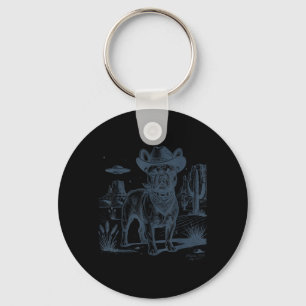 Vintage-Alien-Ufo-Western-Cowboy-Französische Bull Schlüsselanhänger