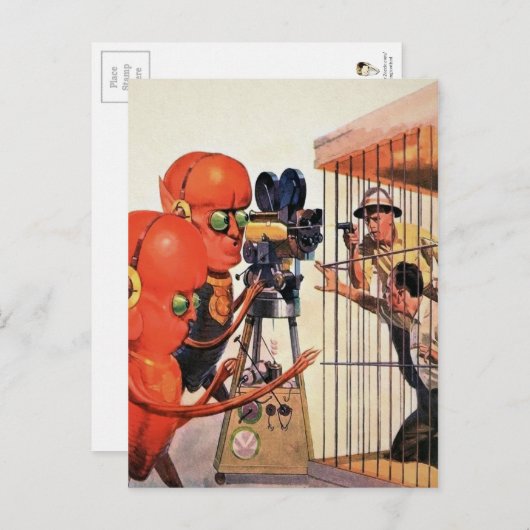 Vintage Alien Zoo SciFi Design Postkarte (Vorne/Hinten)