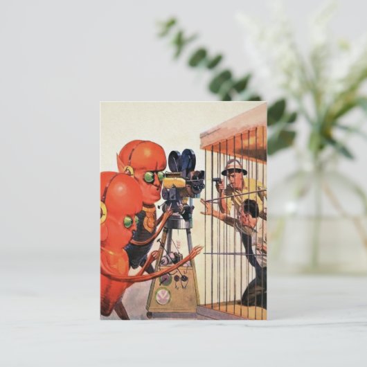 Vintage Alien Zoo SciFi Design Postkarte (Stehend Vorderseite)